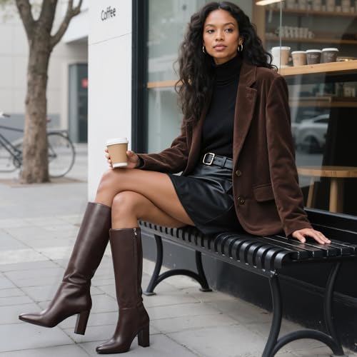 Image of Modatope Knee High Boots for Women Chunky Heel Rounded Toe Tall Boots