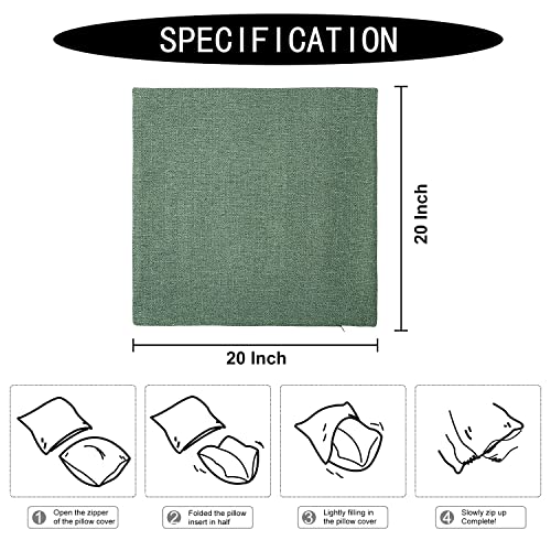 Shanluo Throw Pillow Covers 20X20 - Decorative Pillows For Couch Set Of 2 Rustic Burlap Linen Cushion Cover Large Accent Pillowcase For Bedding, Home Decor, Sofa, Bed Outdoor Farmhouse Fall Green #TOP4
