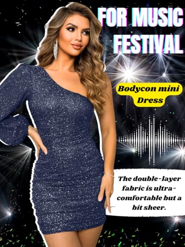 Image of ShawGobow Sparkly Outfits for Women,One Shoulder Ruched Bodycon Short Prom Dress,Sexy Dresses Cocktail Homecoming Nye
