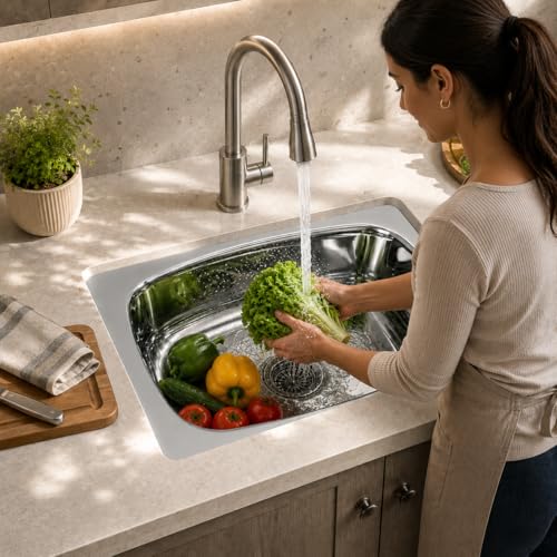 Image of Stainless Steel Kitchen Sink 18x16 Inch | Single Bowl Sink for Kitchen | With Stainless Steel Waste Coupling & PVC Drain Pipe | Rust Proof & Heavy Duty