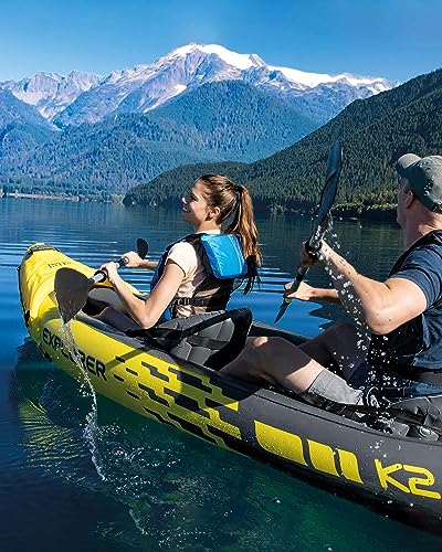 Image of Explorer K2, 2 Person Inflatable Boat for Flood Rescue, Adventure, Rafting, Fishing, Fun and Enjoyment for Your Family with Oars & Air Pump (68307)