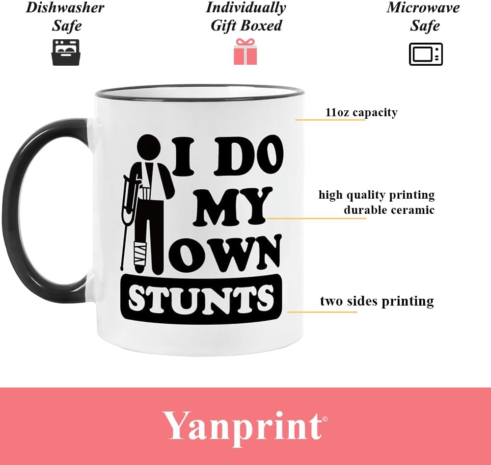 Funny Gifts for Stunt Man,I Do My Own Stunts Coffee Mug,Humorous Broken Arm Leg Injury Surgery Get Well Soon Recovery Gifts for Stunt Double Tea Cup 11 OZ - Image 5