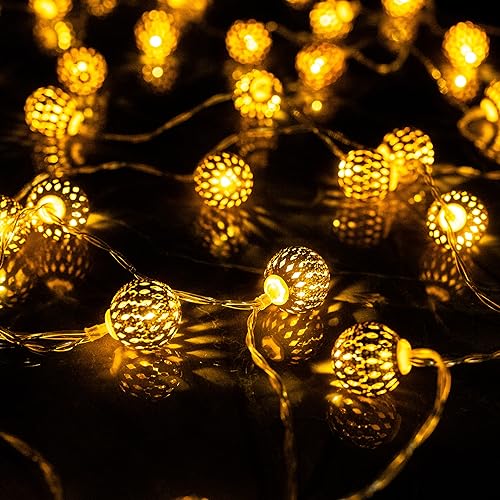 Dazzle Bright Diwali String Lights, 50 LED 16 FT Battery Powered Moroccan Golden Globe with 8 Modes, Waterproof Christmas Lights Decorations for Indoor Outdoor Home Xmas Tree Dazzle Bright Diwali String Lights, 50 LED 16 FT Battery Powered Moroccan Golden Globe with 8 Modes, Waterproof Christmas Lights Decorations for Indoor Outdoor Home Xmas Tree
