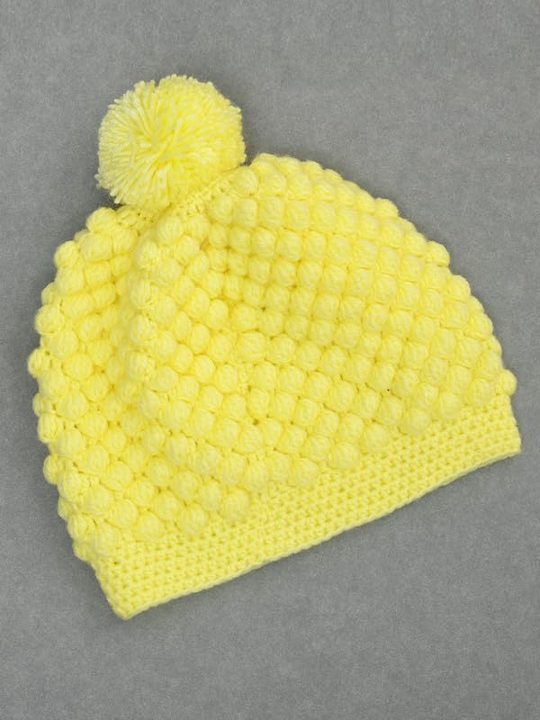 Image of Handmade Knitted Self Design Woolen Beanie Cap for Kids - White & Red 6-12 M | Winter Cap for Baby | FUNCAP56-6-12 M