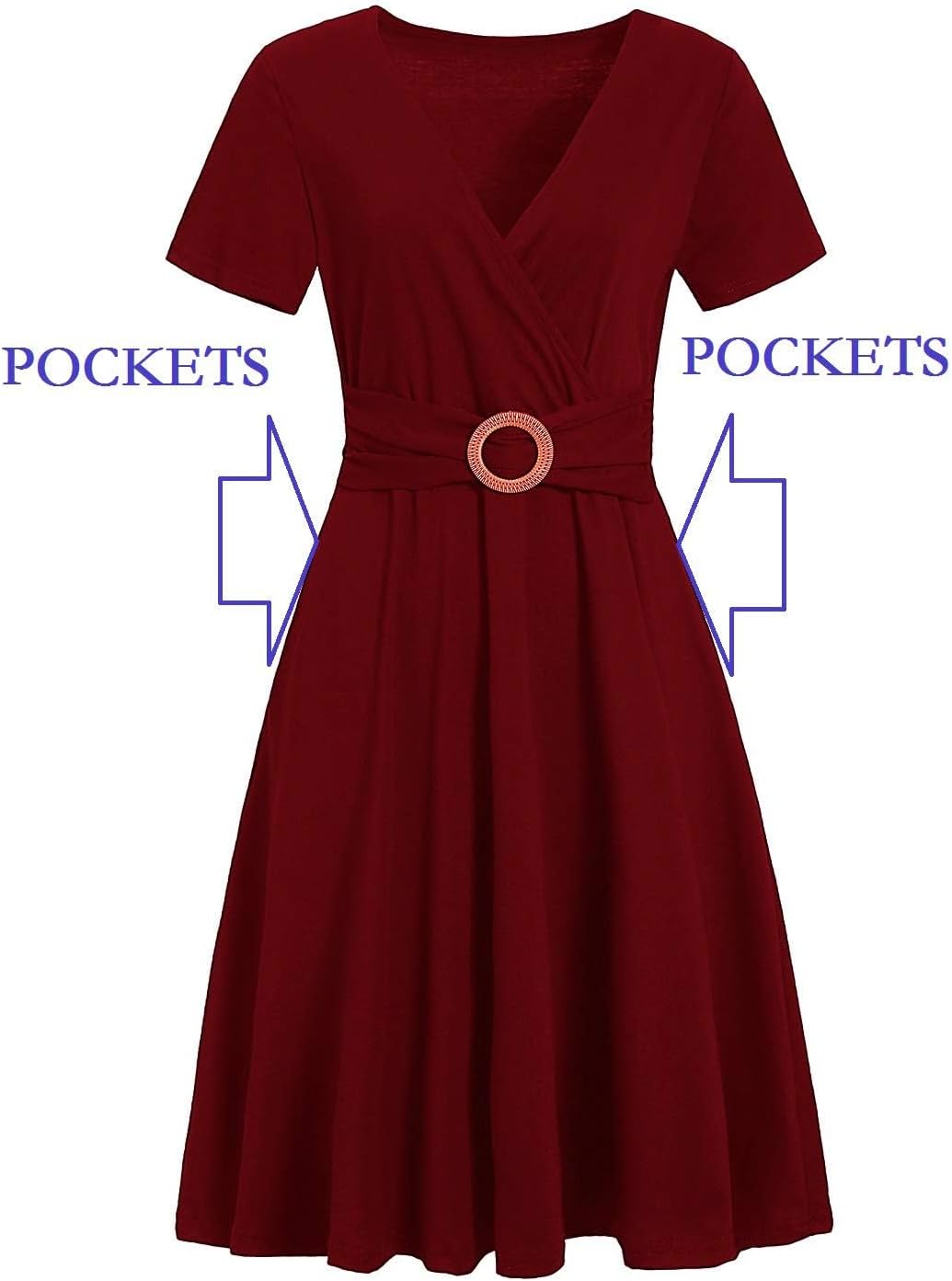 Summer Dresses for Women 2026 Elegant V Neck Short Sleeve Casual Cross Knee Length Dress Tea Party with Pockets D980 - Image 4