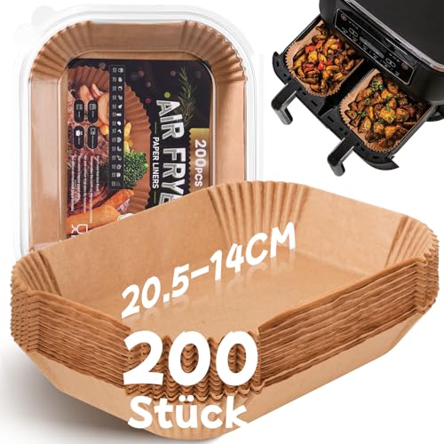 200 Stück Backpapier für Heißluftfritteuse mit Doppelkammer, 20,5x14CM Airfryer Backpapier für Ninja Dual Zone/Double St...