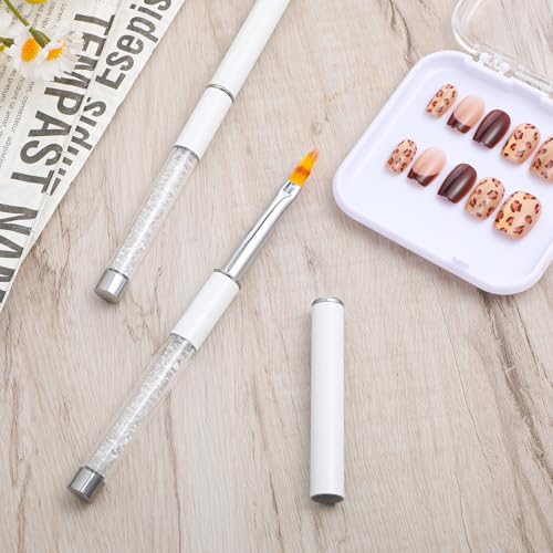Image of 2 Pcs Nail Ombre Brush Nail Gradient Painting Brush Nails Art Brushes Manicure Tools with Rhinestone Handle UV Gel Polish Drawing Pen for Nails Design