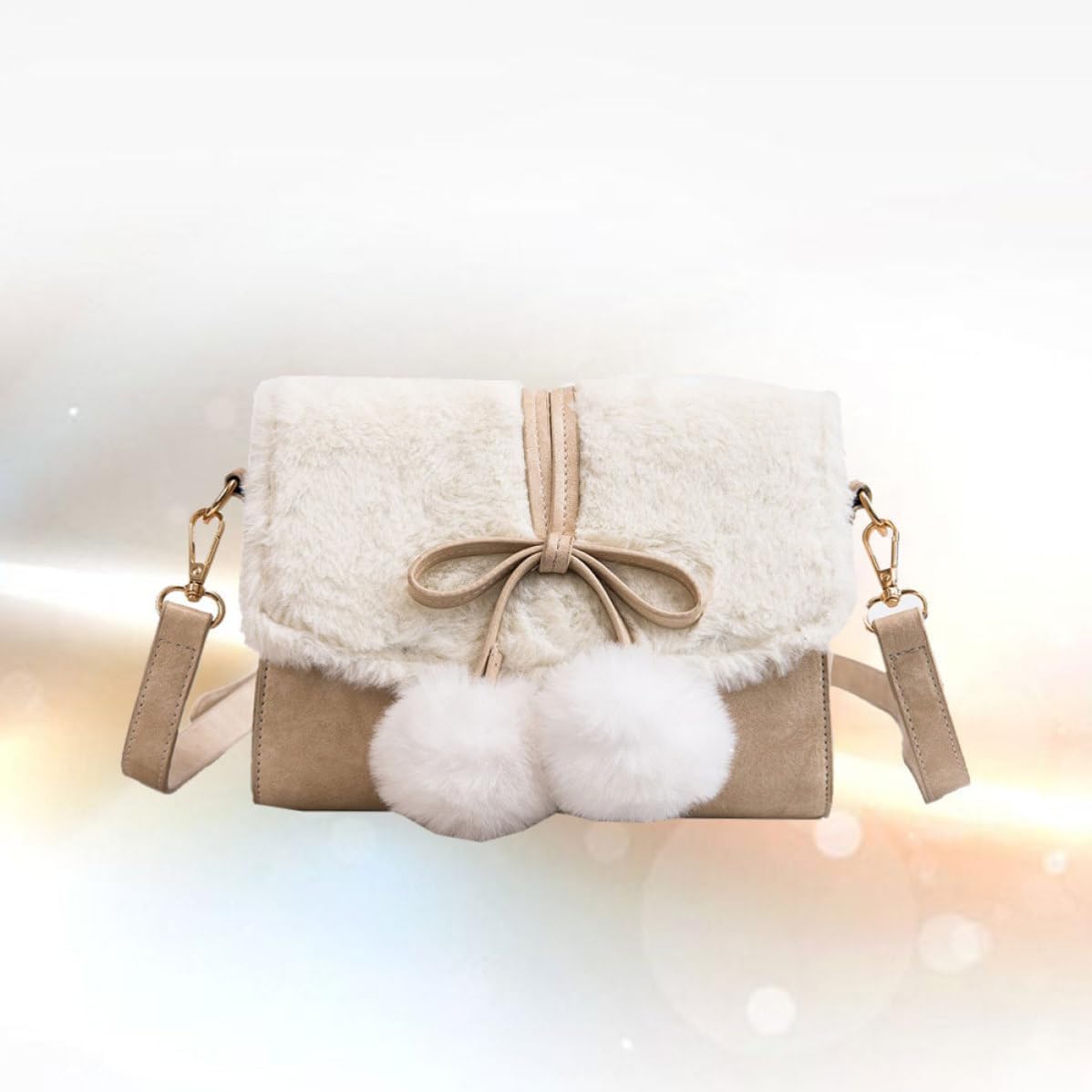 Plush Shoulder Bag Bowknot Decor Chic Crossbody Satchel for Women