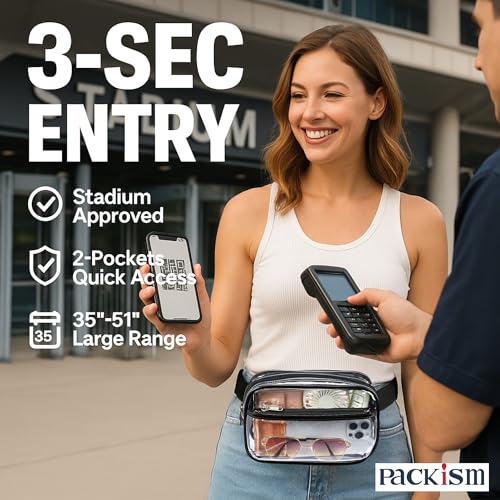 PACKISM Clear Fanny Pack - Clear Bag for Stadium Events for Women Men Transparent Waist Bag with Adjustable Strap for Concerts, Game Day, Festival - Black2