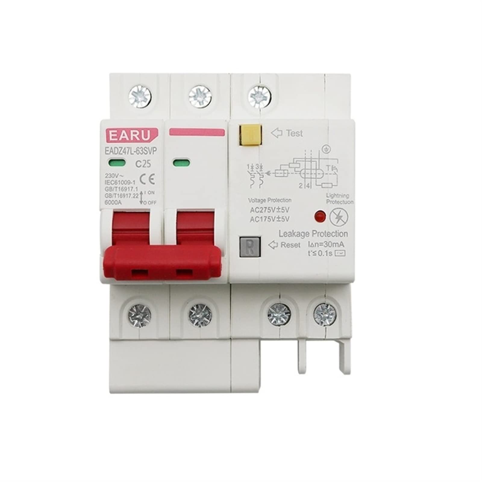 AVSBBYEPS 10pcs 25A 2P SPD Residual Current Circuit Breaker with Overload Overvoltage RCCB with Lightning Protection MCB Leakage Protector