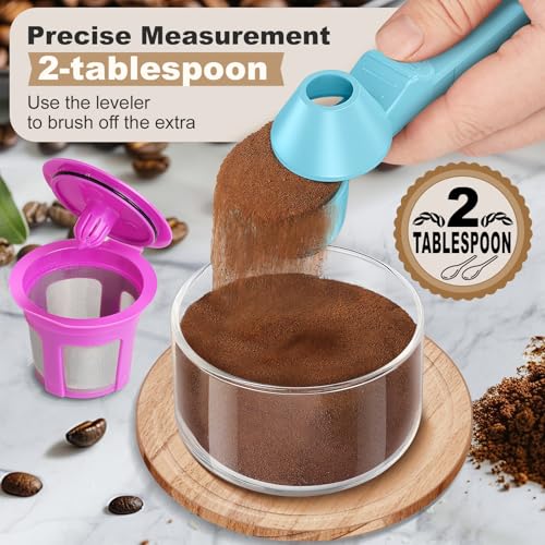 Image of Coffee Scoop & Funnel for Reusable K Cup Refillable Coffee Pods, Coffee Measuring Spoon 2 Tablespoon Capacity, Scoop with Funnel for Ground Coffee, Protein Powder, Tea (Blue, 2 Pack)