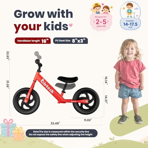 Birtech Balance Bike for 2-5 Years Old Kids 12 Inch Toddler Balance Bike Kids Indoor Outdoor Toys No Pedal Training Bicycle with Adjustable Seat Height, Red by Birtech - Used condition - Image 3