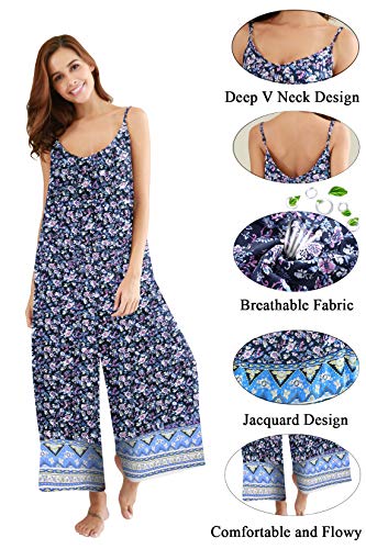 Image of BUENOS NINOS Women's V Neck Floral Maxi Dress Boho Printed Adjustable Spaghetti Strap Ethnic Beach Long Dress with Pockets