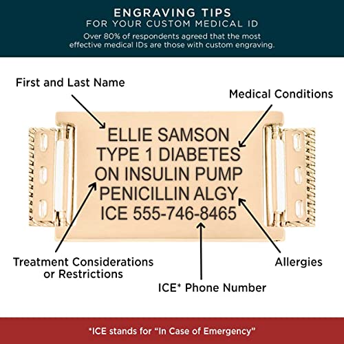 Medical Alert Bracelets for Women, Brushed Sandstone Gold Tone Stainless Steel Medical ID Bracelet, Custom Engraved With Important Medical Information, Fully Size Adjustable, Stylish, Durable and Waterproof Band, Lauren's Hope Medical ID4