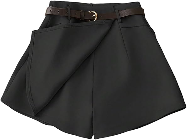GORGLITTER Korte broek voor dames, elegante broekrok, wikkel, zomershorts, vrijetijdsshort met riem, casual shorts met ritssluiting, hotpants, Kaki, L