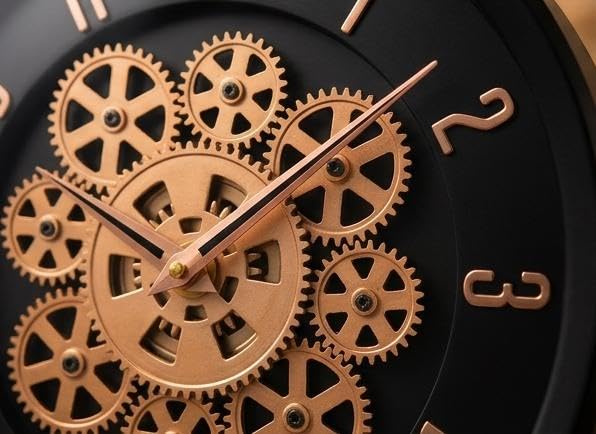 Image of Moving Gear Wall Clock, Round, Gold and Rose Gold Finish, Options (NEW Black Golden, Set of 1 Clock)