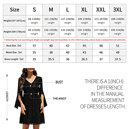 Cooan Wedding Guest Dresses For Women,Women's Cocktail Dresses，Formal Dresses For Women,Lace Sequin Prom Dress(Y-012-Black-L) #TOP5