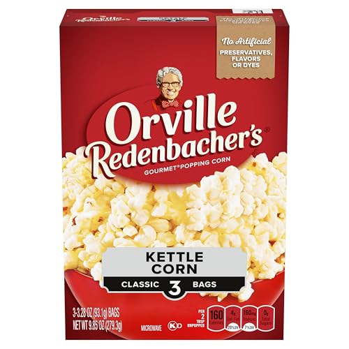 Orville Redenbacher’s Microwave Popcorn, Kettle Corn, 3g Fiber Per Serving, 3.3 oz., 3-Count
