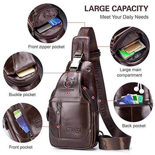 Henniu Bolsa tiracolo masculina de couro à prova d'água bolsa transversal no peito mochila para cam
