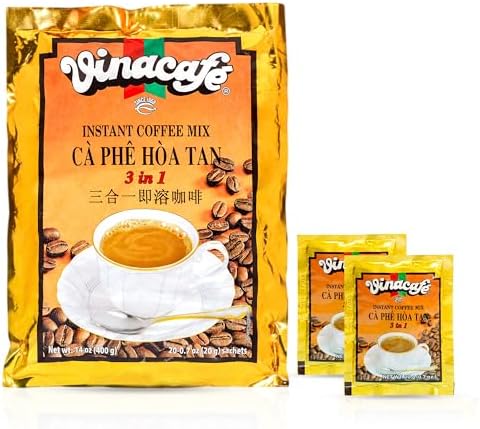 Vinacafe Instant Coffee Packets 3 in 1 Authentic Vietnamese Taste, Balanced Medium Roast Coffee Mix for Quick Preparation at Home, Office or Travel, Single Serve Sachets (Pack of 2 | 20 Sachets Per Bag)