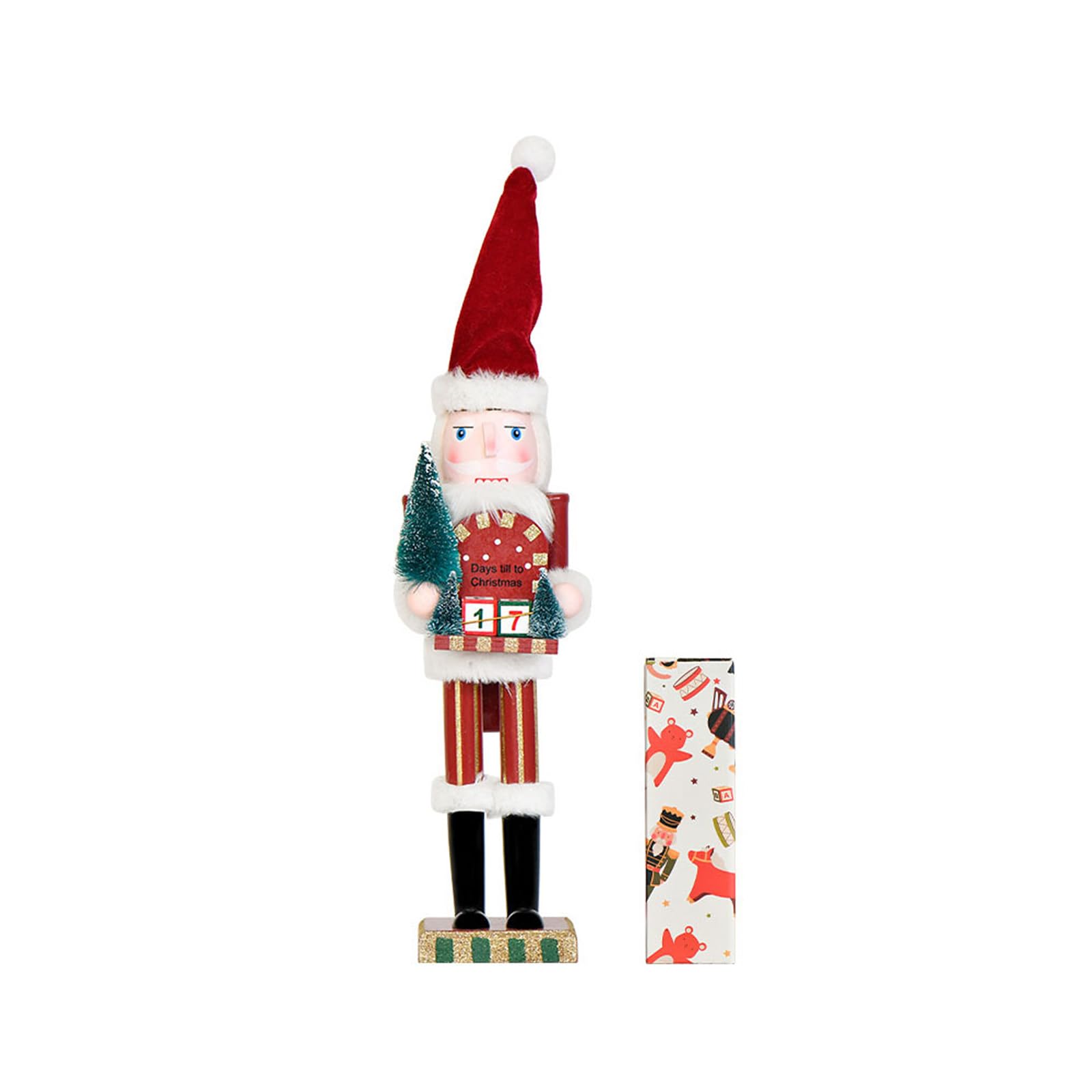 Whoasyst Handcrafted 38CM Wood Christmas Tree Countdown Calendar Nutcrackers Holiday Ornament Collectible Gift Wooden Nutpick Ornament