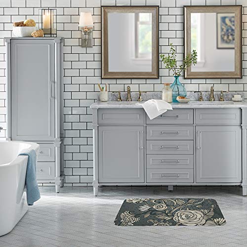 Tapis de bain floral classique gris idéal pour sortie de douche