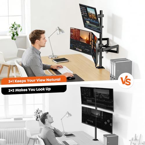 Quad Monitor Mount for 17-27 Inches - Fully Adjustable Heavy Duty 4 Monitor Arm Desk Mount, Max Load 22lbs per Screen, Clamp/Grommet, VESA 75/100 mm, Black by PUTORSEN - Image 4