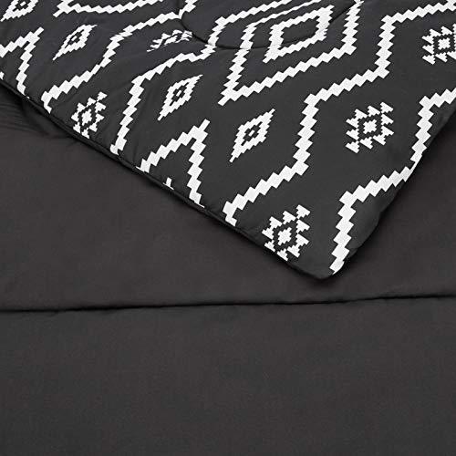 Amazon Basics Lightweight Microfiber 5 Piece Bed-In-A-Bag Comforter Bedding Set, Twin/Twin Xl, Black Aztec, Printed #TOP2