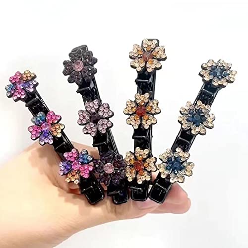 Sparkling Crystal Stone Braided Hair Clips For Women,Rsvelte Braided Hair Clip With 3 Small Clips, Multi Clip Hair Barrette, Triple Hair Clips With Rhinestones For Sectioning (Plum Blossom-4 Pcs) #TOP1