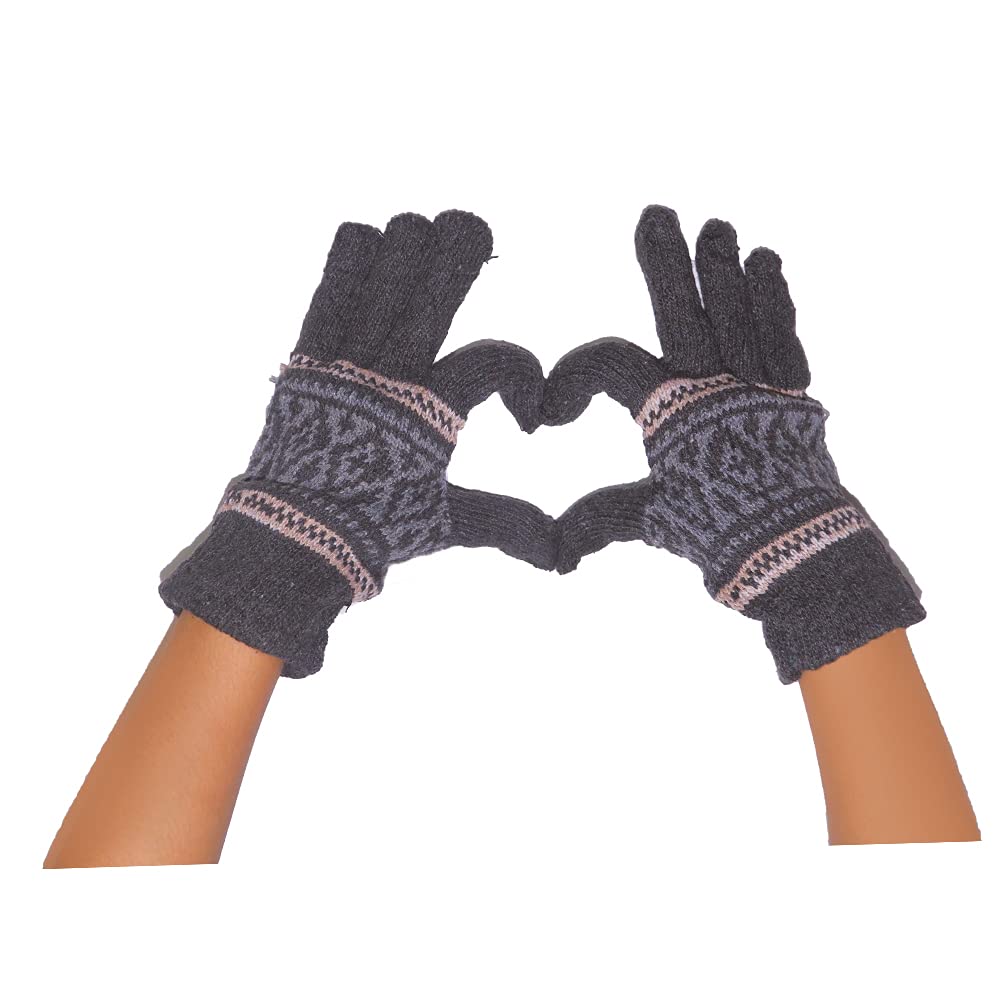 JMP Men's & Women Winter Warm Woolen Printed Gloves (Grey)-image-11