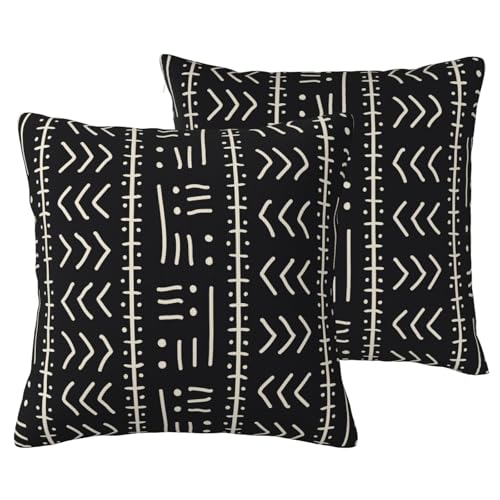 BLVIXIZI African Throw Pillow Covers 18x18 Inch Set of 2, Rustic African Mudcloth Black Pillow Cover Boho Ethnic Mudcloth Pillowcase Decorative Cushion Covers for Sofa Couch Bed Living Room