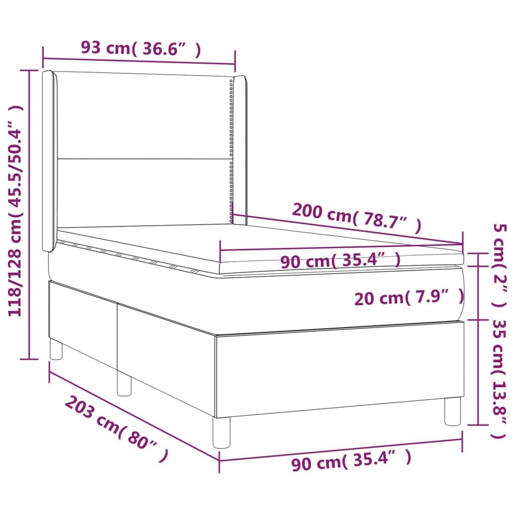 Z regulowanym zagłówkiem tkanina sprężynowa 90x200 cm taupe | Łóżko kontynentalne 90x200 z materacem sprężynowym, tapicerowane, taupe, z regulowanym zagłówkiem, średnio twarde, do