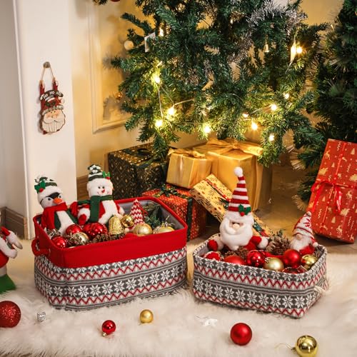 Image of Small Christmas Baskets, Christmas Baskets for Gifts Empty Basket for Gifts Collapsible Gift Baskets Holiday Baskets Empty, Christmas Storage Baskets with Handles Christmas Decorations