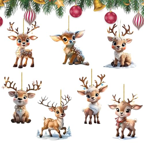 7 Stück Weihnachtsbaum Anhänger Rentier Dekorative Ornamente...