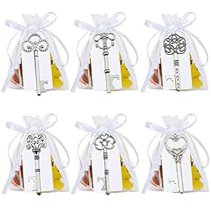 60 Stück Flaschenöffner Schlüssel im 6 Verschiedene Silber Vintage-Stil mit Geschenkanhänger Tischdeko Hochzeit…