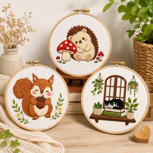 Image of Nuberlic Embroidery Kit for Beginners Stamped Hedgehog Needlepoint | Stamped Animal Embroidery Starter Kit for Adults Complete Cross Stitch Kit Home Decor, Gifts And Relaxing Art