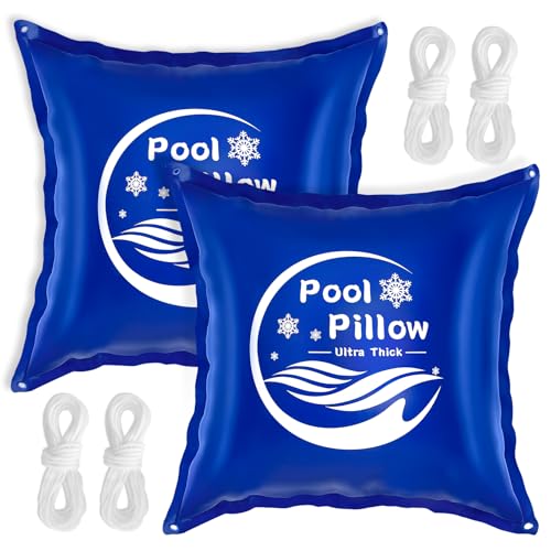 4 x 4FT Square Pool Pillows for Above Ground Pools, 0.4mm Thicker PVC Winterize Pool Closing Kit, Durable Pool Cover Air Pillow Kit for Winter to Support Covers, Rope Included 2 Pack