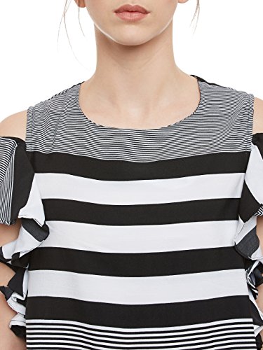 Image of Miss Chase - Women's Striped Cold Shoulder Loose Fit Top
