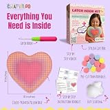 CRAFTILOO Latch Hook Kit for Kids Rug DIY Pillow Craft with Hook, Precut Yarn, Easy to Follow Pattern Cute Designs with Rainbow Heart Ages 6+