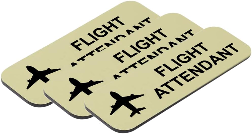 Sponsored Ad - Flight Attendant 1 x 3 Name Tag/Badge, Brushed Gold, (3 Pack)