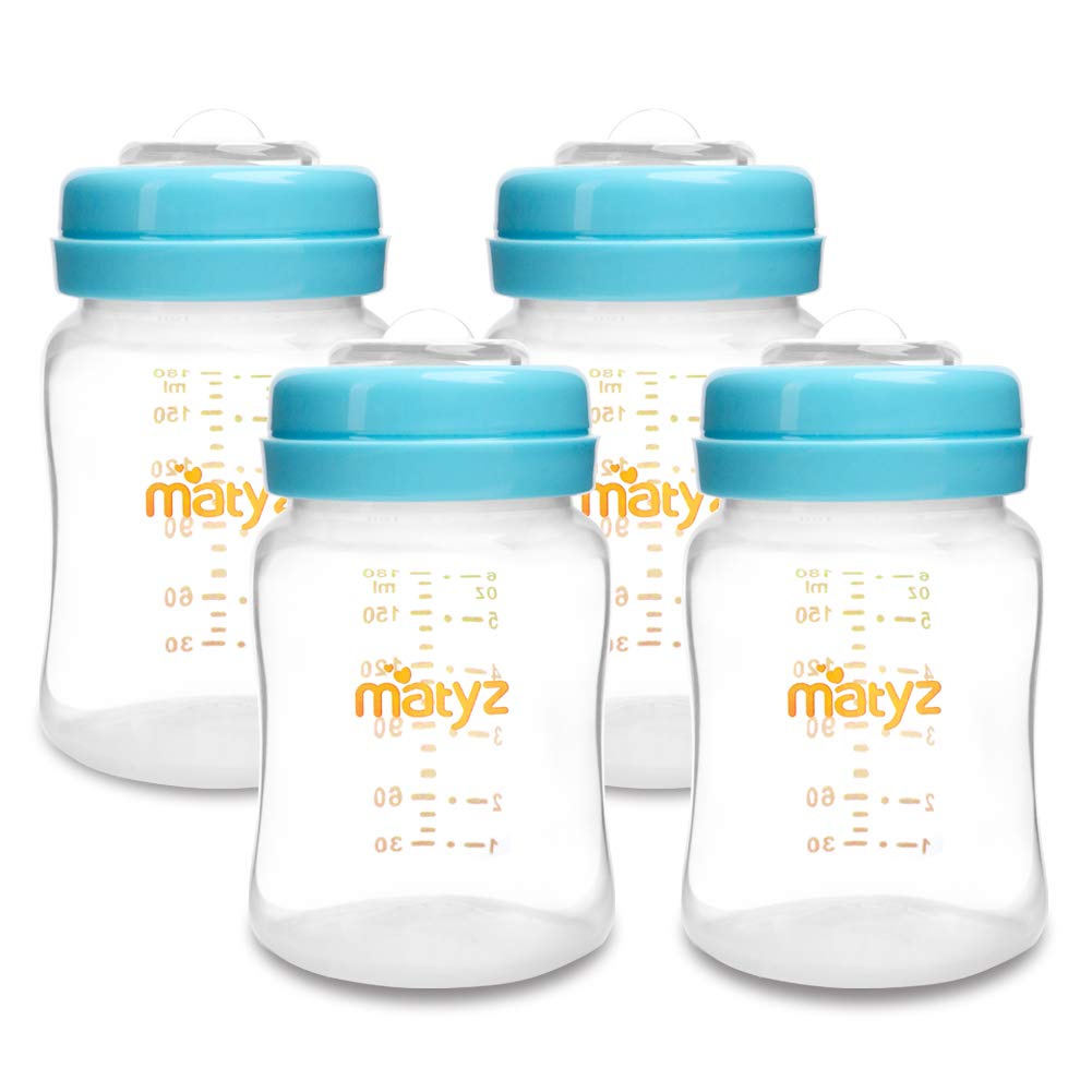 Matyz 4-Pack Wide Mouth Breast Milk Storage Containers with Lids (Blue, 6oz Each) – Freezer Safe Breastmilk Storage Bottles – Breast Pump Accessories for Medela Spectra Avent Breast Pumps