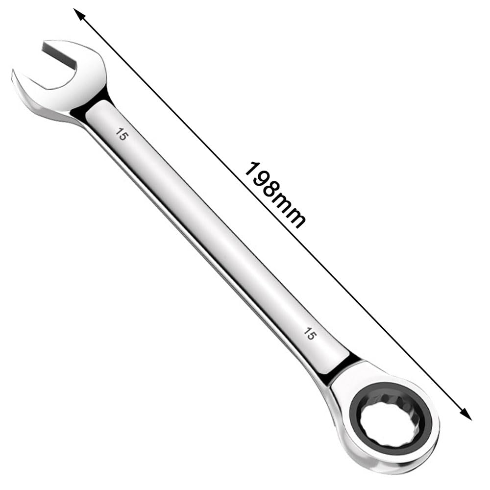 JIARIENBAO 15mm Ratchet Spanner Fixed Head Ratchet Spanner Ratcheting Combination Wrench 15mm Gear Wrench for Car Bicycle Repair at Home Workshop - Image 4