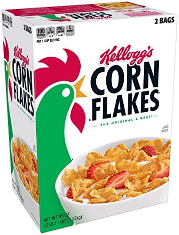 Kellogg’s Corn Flakes, Breakfast Cereal, Original, Fat-Free, 43 oz Box