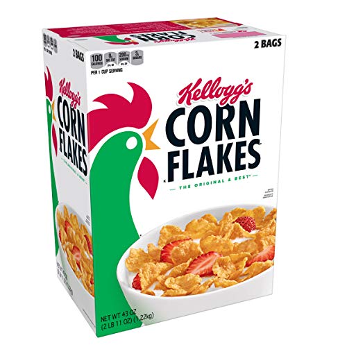 Kellogg’s Corn Flakes, Breakfast Cereal, Original, Fat-Free, 43 oz Box