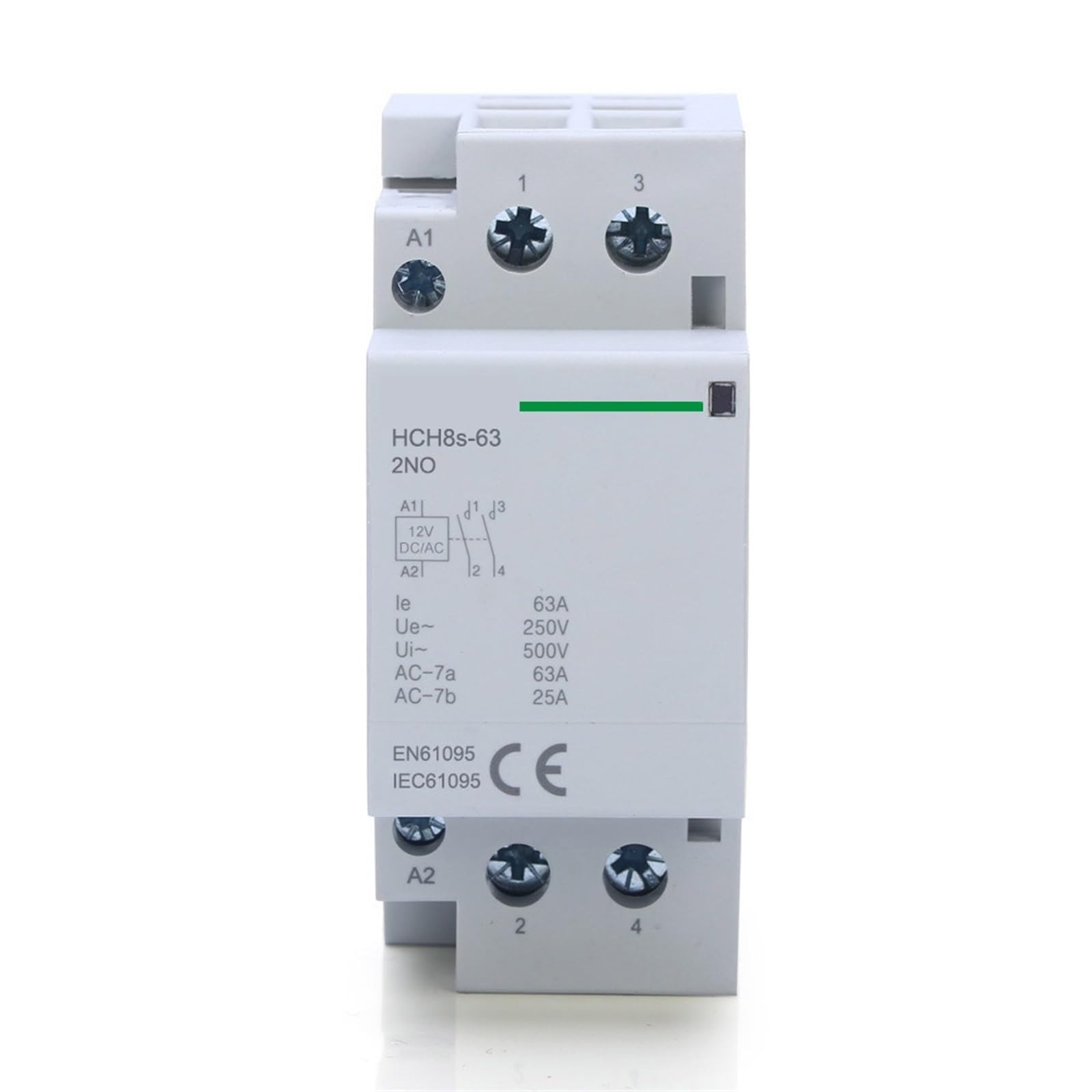 Contactor de CA HCH8s-63 de carril DIN 2P 63A 2NO interruptor automatico magnetico de 12V 6