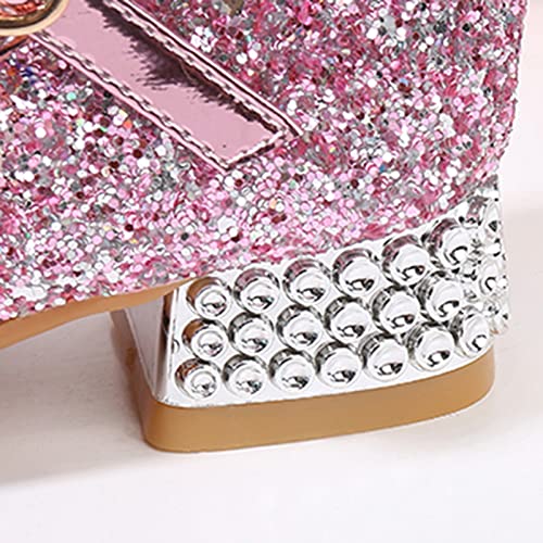 Betadog Girls Sandals Kids Glitter Bow Dress Shoes Heel Sequins Princess Sandals Toddler Flower Wedding Party Shoes (Pink-l, 13)4