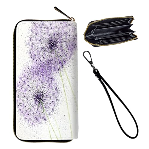 Wristlet Wallet for Women Teen Girls Womens Wallet RFID Blocking Credit Card Holder with Removable Wristlet,Purple Dandelion