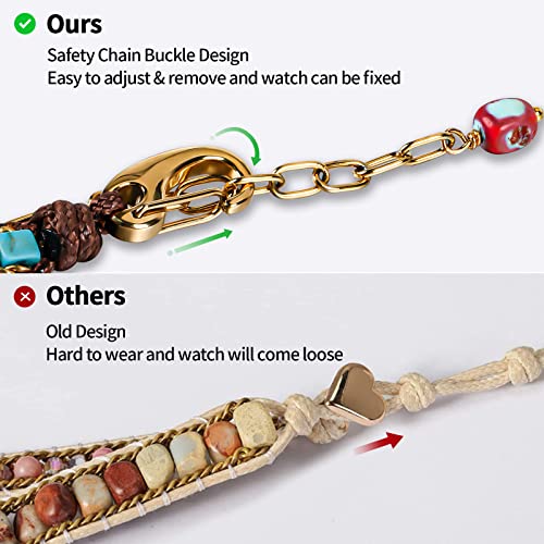 Handmade Boho Watch Band Compatible with Apple Watch 49MM 45MM 44MM 42MM 41MM 40MM 38MM Beaded Wrap Bracelet for iWatch Ultra, Series SE/9/8/7/6/5/4/3/2/1, Fancy Strap for Women