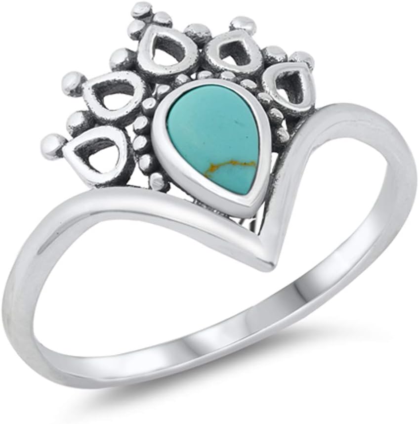 CHOOSE YOUR COLOR Sterling Silver Teardrop Chevron Ring