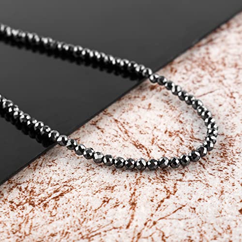 Zembience Natural Hematite Gemstones Choker Necklaces, Micro-Faceted Beads, Chakra Healing Crystals, Silver Plated Chain, Handmade, Minimalist, Women Jewelry, Christmas Gifts, 18" #TOP1